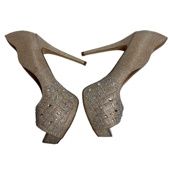 De Blossom Collection Platform Embellished Peep Toe Stiletto Heels 10 Kinko-37 - Picture 4 of 9